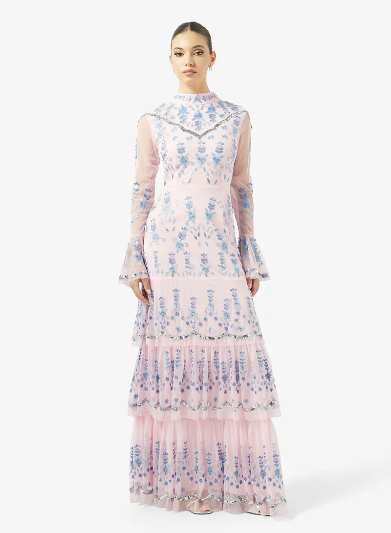 Frock and Frill Printed Long Bell Sleeve Maxi Dress